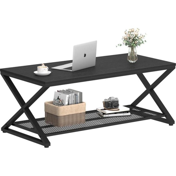 LVB Table basse noire avec espace de rangement 100 x 60 x 45 cm