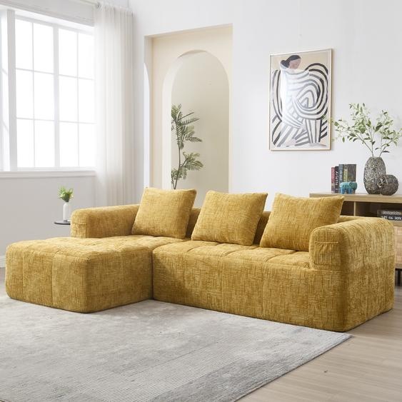 LVHOM Canapé dangle avec fonction sommeil en L, canapé-lit avec poches latérales, 3 places, canapé de salon, canapé, canapé-lit, ensemble de canapés, jaune