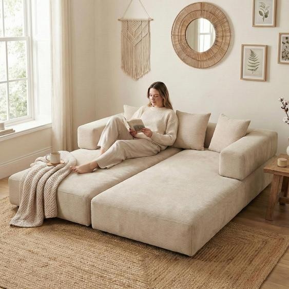 LVHOM Canapé-lit modulaire en chenille, Canapé-lit au sol pliable avec poche latérale, Canapé rembourré Canapé-lit pliable 198x79/159cm, Beige