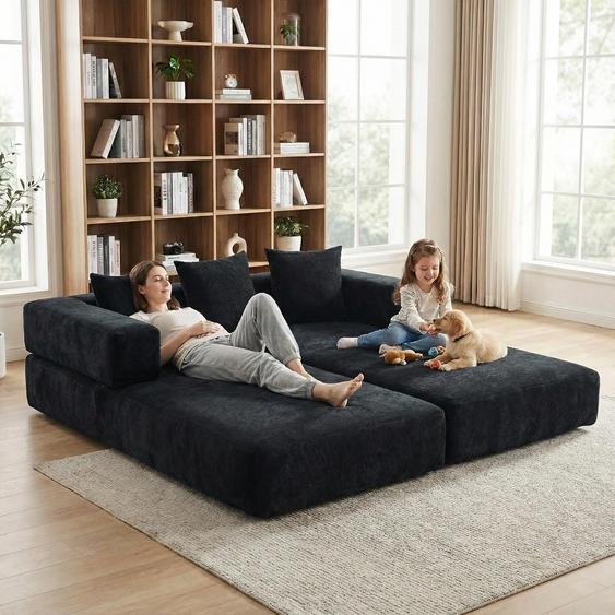 LVHOM Canapé-lit modulaire en chenille, Canapé-lit au sol pliable avec poche latérale, Canapé rembourré Canapé-lit pliable 198x79/159cm, Noir