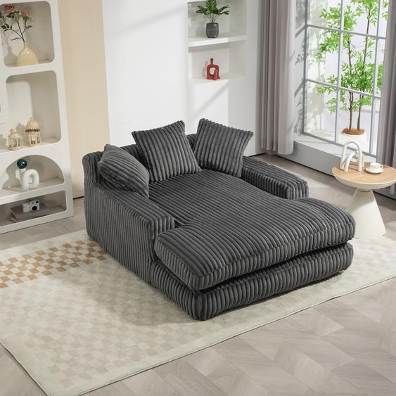 LVHOM Canapé-lit Tissu velours côtelé avec coussin, Canapé de sol 125 × 155 × 63 cm, Canapé-lit Canapé avec mousse à mémoire, Fauteuil chaise longue, Gris