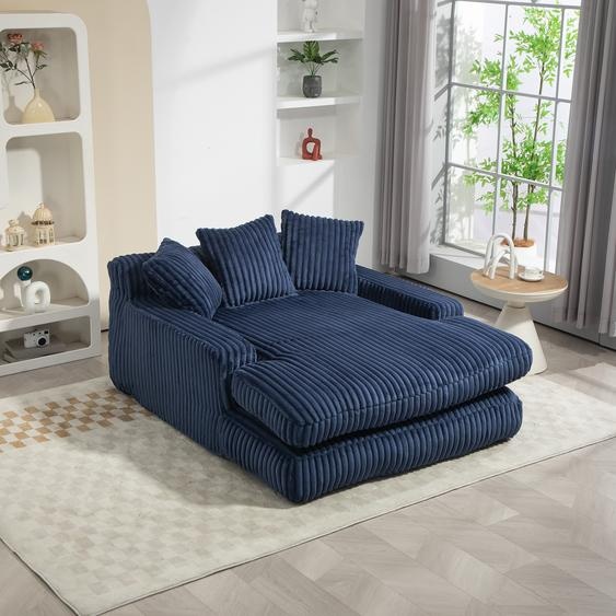LVHOM Canapé-lit Tissu velours côtelé avec coussin, Canapé de sol 125 × 155 × 63 cm, Canapé-lit Canapé avec mousse à mémoire, Fauteuil chaiselounge, Bleu