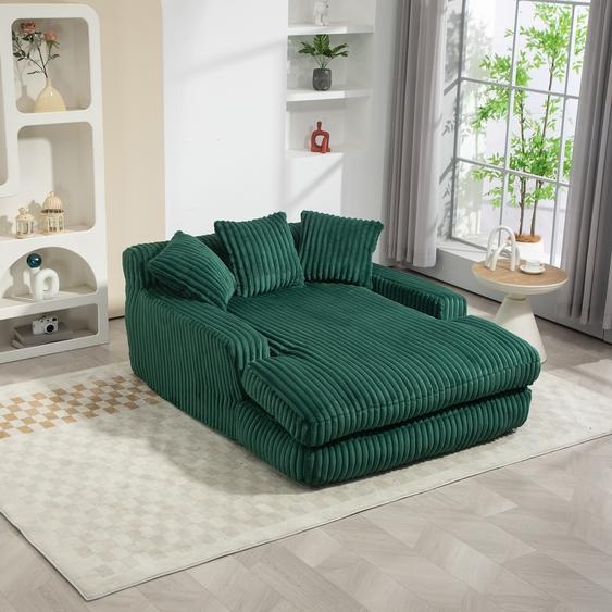 LVHOM Canapé-lit Tissu velours côtelé avec coussin, Canapé de sol 125 × 155 × 63 cm, Canapé-lit Canapé avec mousse à mémoire, Fauteuil chaiselounge, Vert