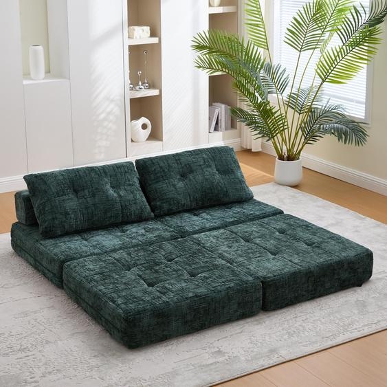 LVHOM Canapé pliant 2 pcs. Canapé de sol multifonctionnel, lit dinvité peu encombrant avec coussin, canapé rembourré avec mousse haute densité, pour salon bureau, vert