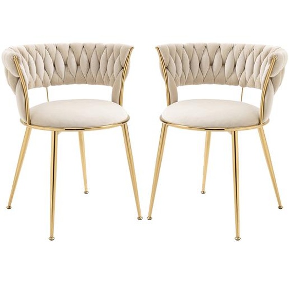 LVHOM Chaise de salle à manger Chaises de luxe en velours (lot de 2) avec dossier, chaise rembourrée Chaise de cuisine avec pieds métalliques dorés, Ivory
