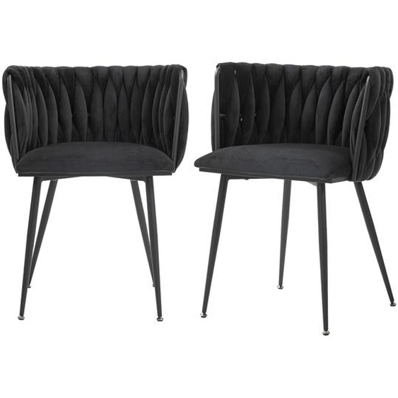 LVHOM Chaise de salle à manger Lot de 2 chaises recouvertes de velours Chaise de salon Chaise rembourrée Style tressé, Chaise de salle à manger, Structure métallique noire, Noir
