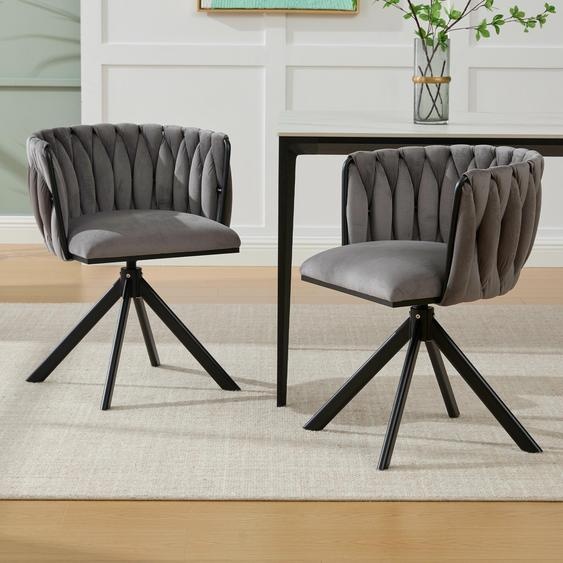 LVHOM Chaise de salle à manger pivotante avec revêtement en velours, fonction de pivotement à 180° Chaise rembourrée, lot de 2, pieds noirs, jusquà 150 kg, pour bureau à domicile, gris
