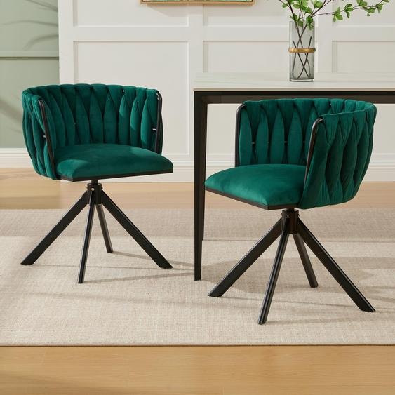 LVHOM Chaise de salle à manger pivotante avec revêtement en velours, fonction pivotante à 180° Chaise rembourrée set de 2 avec pieds noirs, jusquà 150 kg, pour le bureau à domicile, Emerald