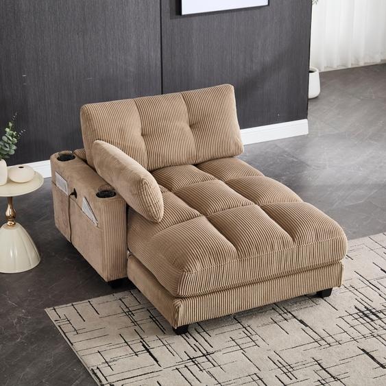 LVHOM Chaise longue avec USB&porte-gobelet, Fauteuil de relaxation avec poches latérales, Fauteuil individuel Canapé de sol Fauteuil lounge, dossier réglable, Kaki