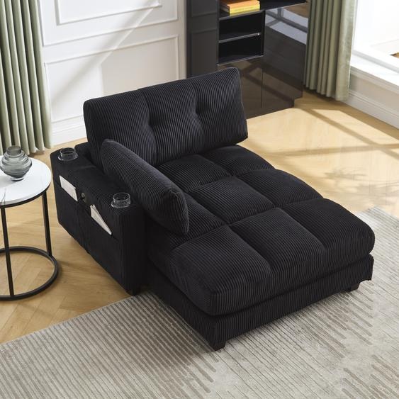 LVHOM Chaise longue avec USB&porte-gobelet, Fauteuil de relaxation avec poches latérales, Fauteuil individuel Canapé de sol Fauteuil lounge, dossier réglable, noir