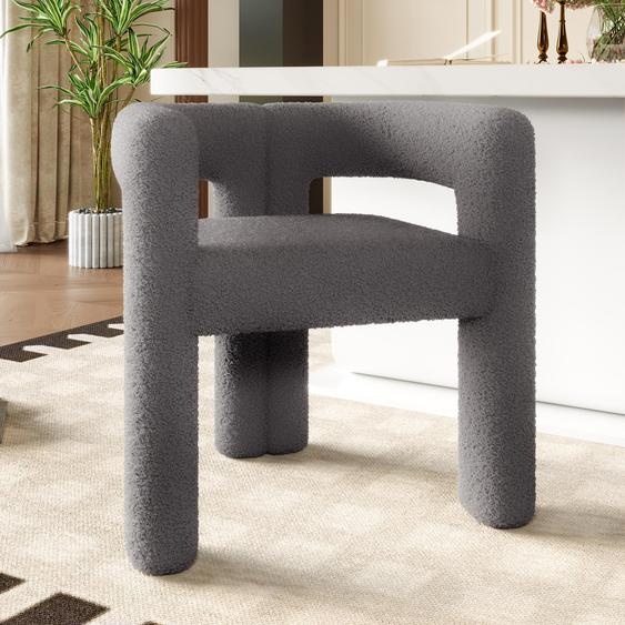LVHOM Chaise rembourrée avec accoudoirs, chaise de salle à manger tissu bouclé, chaise de salon chaise de cuisine avec dossier, gris foncé