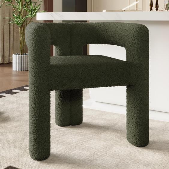 LVHOM Chaise rembourrée avec accoudoirs, chaise de salle à manger tissu bouclé, chaise de salon cuisine avec dossier, vert