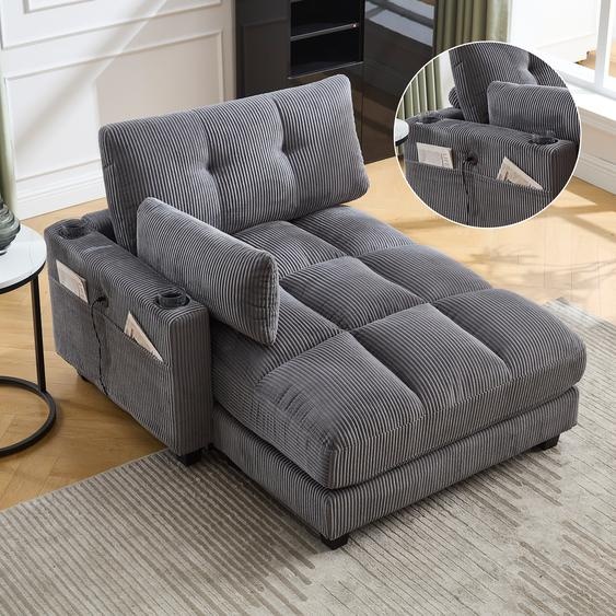 LVHOM Chaiselounge avec USB&porte-gobelets, Fauteuil de relaxation avec poches latérales, Fauteuil individuel Canapé de sol Fauteuil de relaxation, dossier réglable, Gris