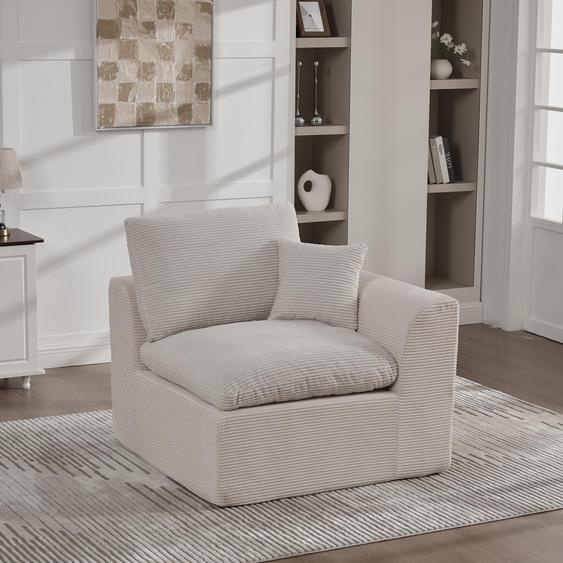 LVHOM Fauteuil modulaire avec coussin, Canapé individuel Tissu velours côtelé Fauteuil de relaxation Fauteuil TV, Beige