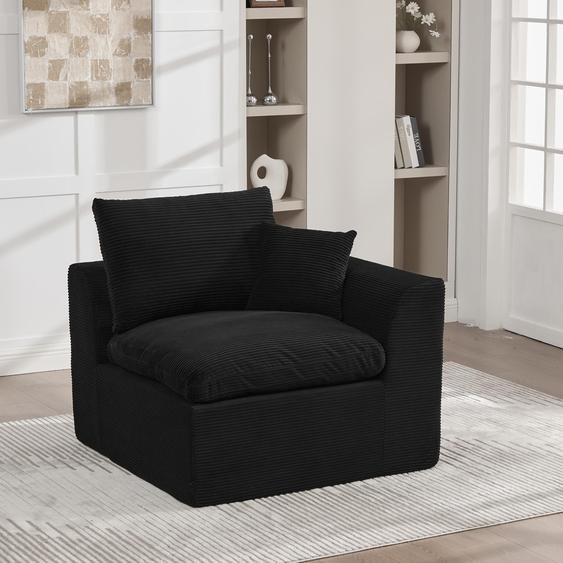 LVHOM Fauteuil modulaire avec coussin, Canapé individuel Tissu velours côtelé Fauteuil de relaxation Fauteuil TV, Noir