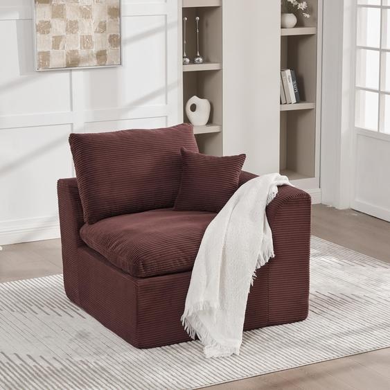 LVHOM Fauteuil modulaire avec coussin, Canapé individuel Tissu velours côtelé Fauteuil de relaxation Fauteuil TV, Rouge