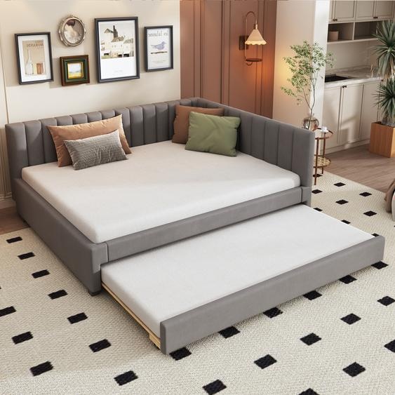 LVHOM Lit de jour 140x200cm, Lit de jour avec couchage extensible 90x190cm, Canapé-lit Gris