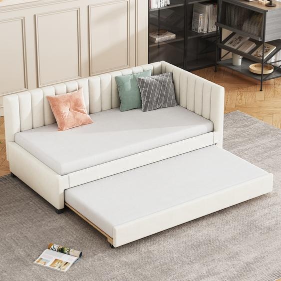 LVHOM Lit de jour 90x200cm, Lit de jour avec couchage extensible 90x190cm, Canapé-lit Beige