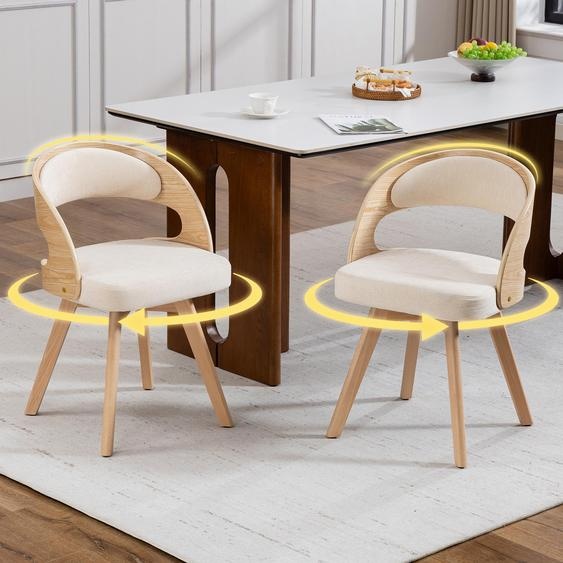 LVHOM, lot de 2 chaises de salle à manger pivotantes à 360°, chaises rembourrées de style scandinave avec pieds en hêtre, chaises de cuisine ergonomiques, beige