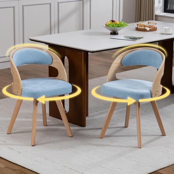 LVHOM, lot de 2 chaises de salle à manger pivotantes à 360°, chaises rembourrées de style scandinave avec pieds en hêtre, chaises de cuisine ergonomiques, bleu