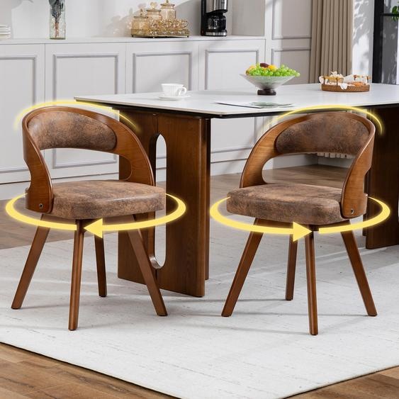 LVHOM, lot de 2 chaises de salle à manger pivotantes à 360°, chaises rembourrées de style scandinave avec pieds en hêtre, chaises de cuisine ergonomiques, couleur marron café