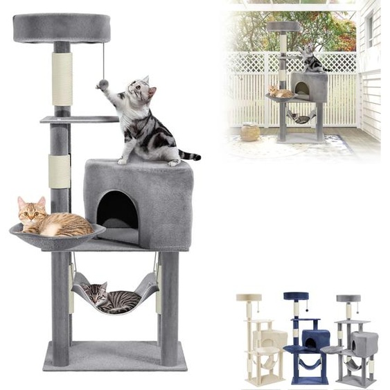 LZQ Arbre à chat 134 cm, Arbre à chat stable avec troncs en sisal & surfaces de repos en peluche, Arbre à grimper à plusieurs étages pour le jeu & le repos, Gris clair