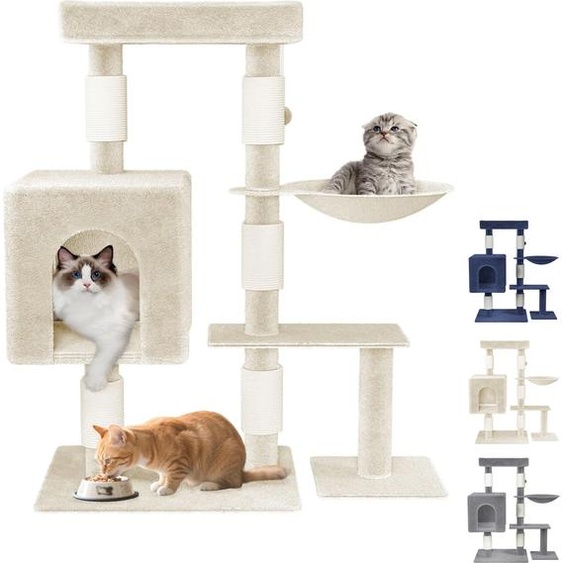 LZQ Arbre à chat 92 cm, Arbre à chat avec troncs en sisal, nacelle suspendue rembourrée & plusieurs plateformes, Arbre à chat stable pour grimper, jouer & se détendre, Beige