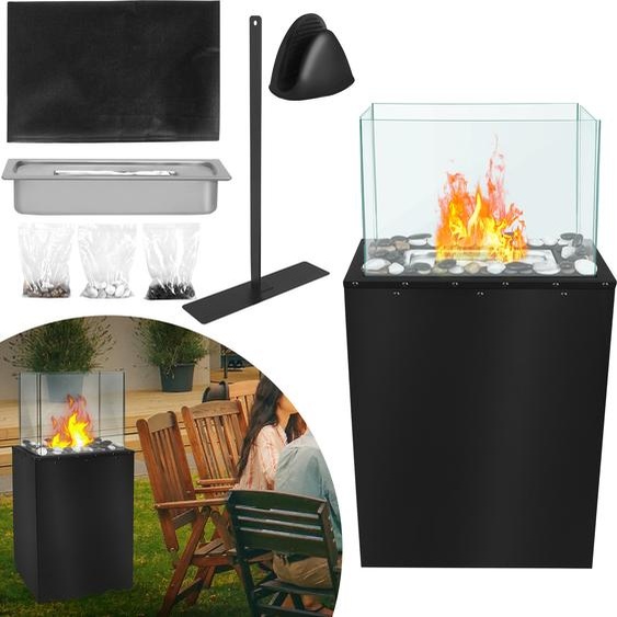 LZQ Cheminée au bioéthanol Cheminée sur pied en acier inoxydable avec dispositif dextinction et pierres décoratives Cheminée décorative indépendante Cheminée de terrasse Cheminée au sol jusquà 60 min de combustion (rectangle)