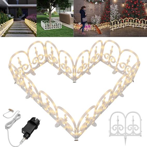 LZQ Clôture LED pour sapin de Noël 3,75 m, 10 lattes blanches en forme darc, 320 LED, 8 modes déclairage, blanc chaud, IP44, flexible, jardin, décoration de Noël