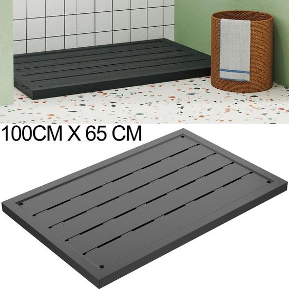 LZQ Elément de sol 100 x 65 cm - Plateforme de douche antidérapante en plastique, tapis de douche pour lintérieur & lextérieur, douche de jardin, douche extérieure, sauna & salle de bain, anthracite