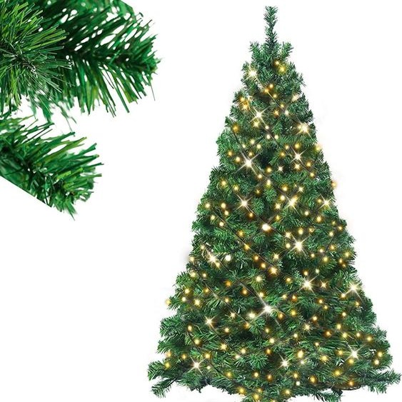LZQ LED 210CM Arbre de Noël artificiel Sapin vert Aiguilles PVC Arbre de décoration pour Noël-Décoration avec guirlande lumineuse