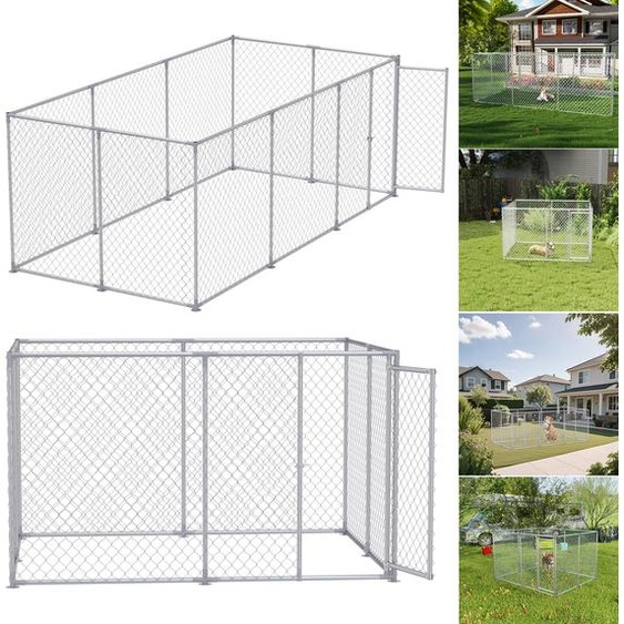 LZQ Outdoor Chenil 250×200×150 cm, Grande cage pour chien en acier galvanisé sans toit pare-soleil, porte verrouillable & enclos pour chien pour lextérieur
