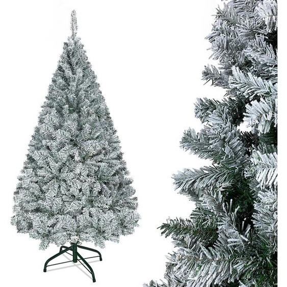 LZQ sapin de Noël artificiel 180cm sapin en PVC avec pied en métal sapin de Noël blanc avec flocons de neige pour la décoration de Noël