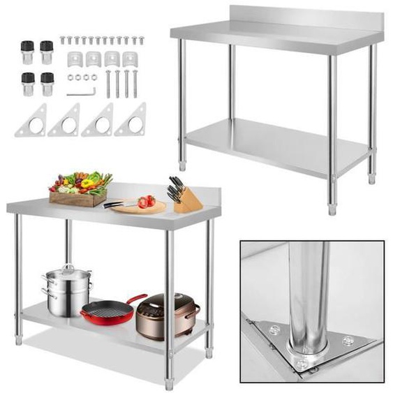 LZQ Table en acier inoxydable Table de travail en acier inoxydable Table de cuisine Gastro(Avec rebord, Lxl xH: 100x60x85 cm)