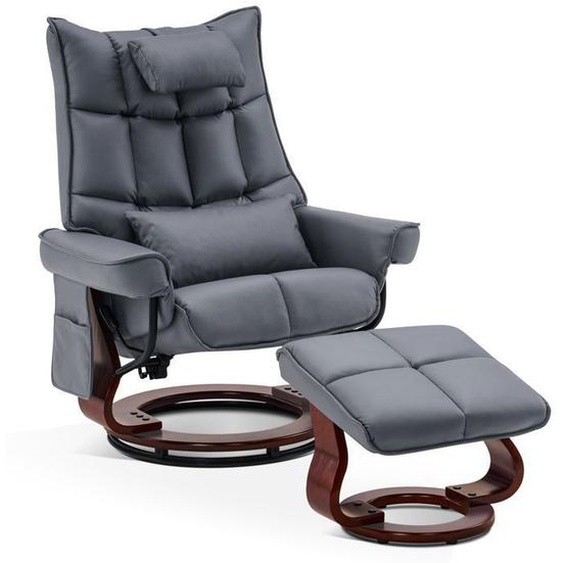 M MCombo 9076 Fauteuil relax moderne avec pouf, pivotant et avec fonction chaise longue, microfibre grise
