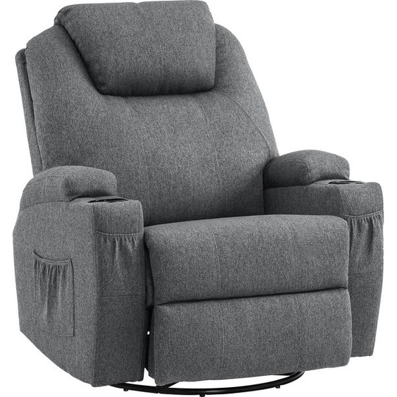 M MCombo Fauteuil de massage Fauteuil TV Relax 7020DE, avec chauffage, rotation 360° bascule, réglage manuel (tissu gris)