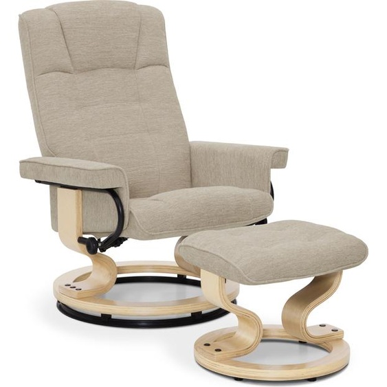 M MCombo Fauteuil de relaxation avec pouf, Fauteuil TV pivotant à 360° avec fonction chaise longue, Fauteuil TV, Fauteuil de relaxation pour salon, Tissu, 9019 (Tissu beige)
