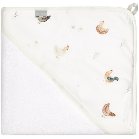Ma Première Cape De Bain En Coton Et Bambou Gallina Écru – Motif Poules Champêtre