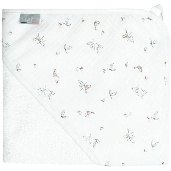 Ma Première Cape De Bain En Gaze De Coton Et Bambou Melody Blanc Imprimé Minimaliste