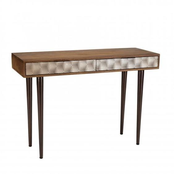 MACABANE ALIX - Console en bois de manguier 2 tiroirs motifs ethniques dorés