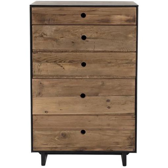 MACABANE ANDREA - Meuble chiffonnier 5 tiroirs bois Pin recyclé naturel et noir