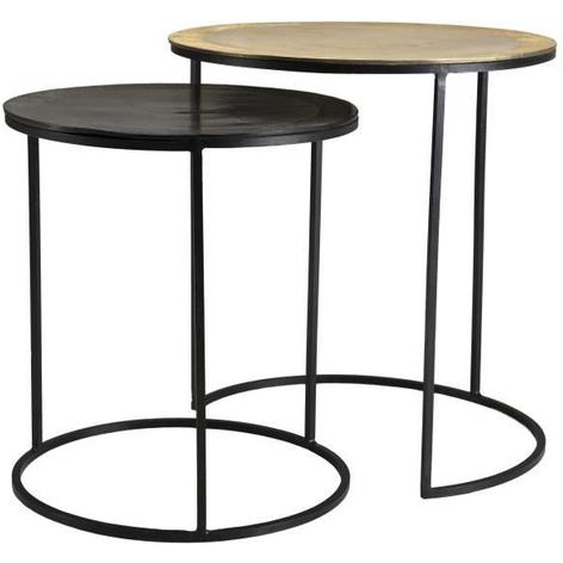MACABANE JONAS - Set de 2 tables dappoint gigognes rondes aluminium doré et noir - pieds ronds métal noir