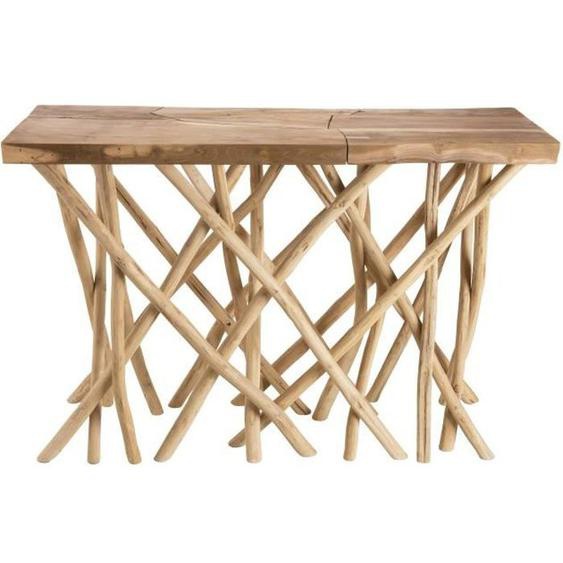 MACABANE LALY - Console bois nature plateau rectangulaire Teck - pieds bois flotté