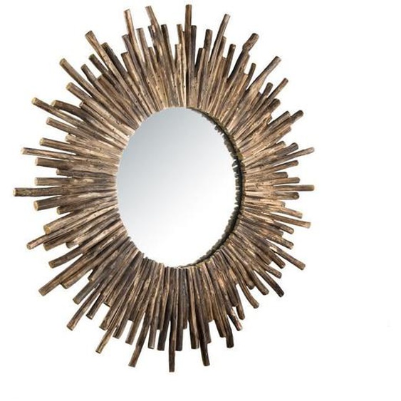 MACABANE LALY - Miroir rond marron 90x90cm soleil branches bois teck