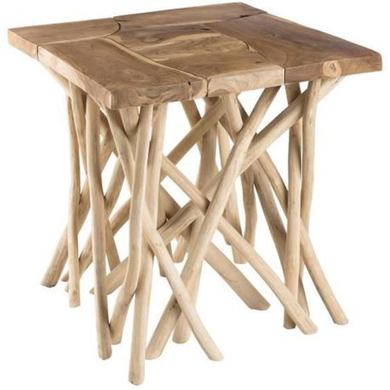 MACABANE LALY - Table dappoint nature - plateau carré 55x55cm Teck pieds bois flotté