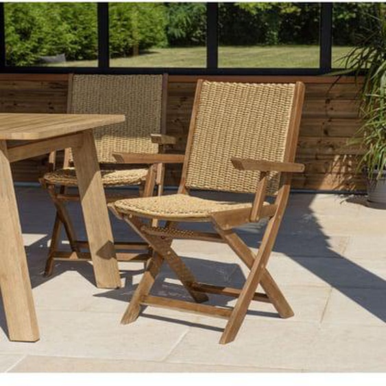 VICTOIRE - Lot de 2 fauteuils pliants acacia huilé et rotin synthétique