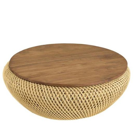 MACABANE SIXTINE - Table basse ronde 80x80cm en rotin beige plateau amovible