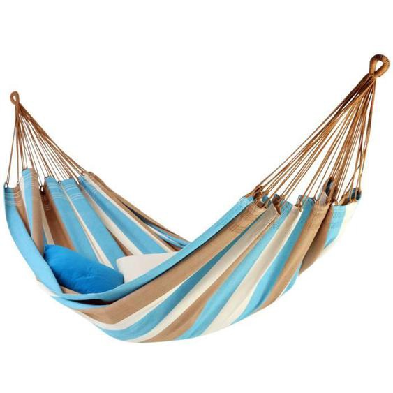 MacaMex Brasil Comfort Premium Pantanal double hamac coton brun bleu blanc bleu Coton pour 2 personnes Taille grand 265 x 170 cm