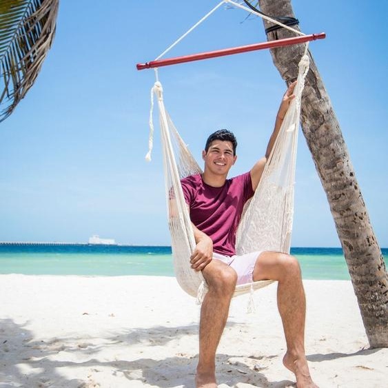 MacaMex Fauteuil suspendu mexicain en filet Deluxe nature blanc coton Chaise suspendue