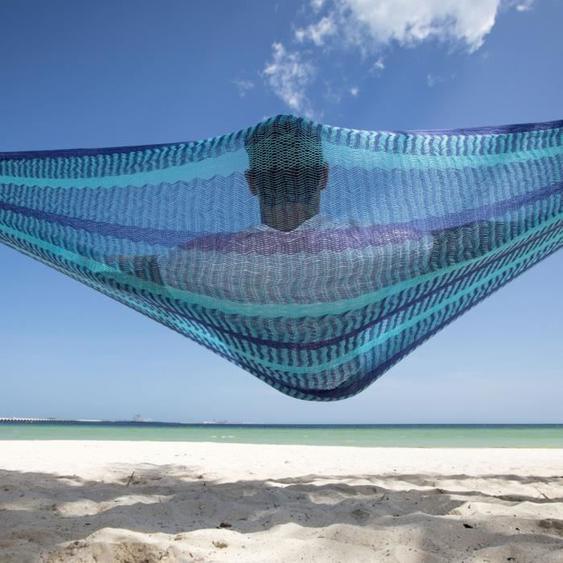 MacaMex Hamac mexicain en filet Double Caribe Plus bleu Coton pour 2 personnes Taille moyen min. 200 cm x 200 cm  max 220 kg Coton